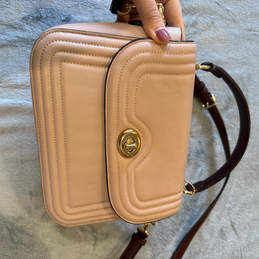 Coach Pink with Burgundy straps Leather Handbag - Picture 12 of 16